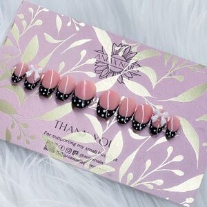 Classy Elegant Polka‑Dot French & Pastel Pink Fantasy Press On Nail Set
